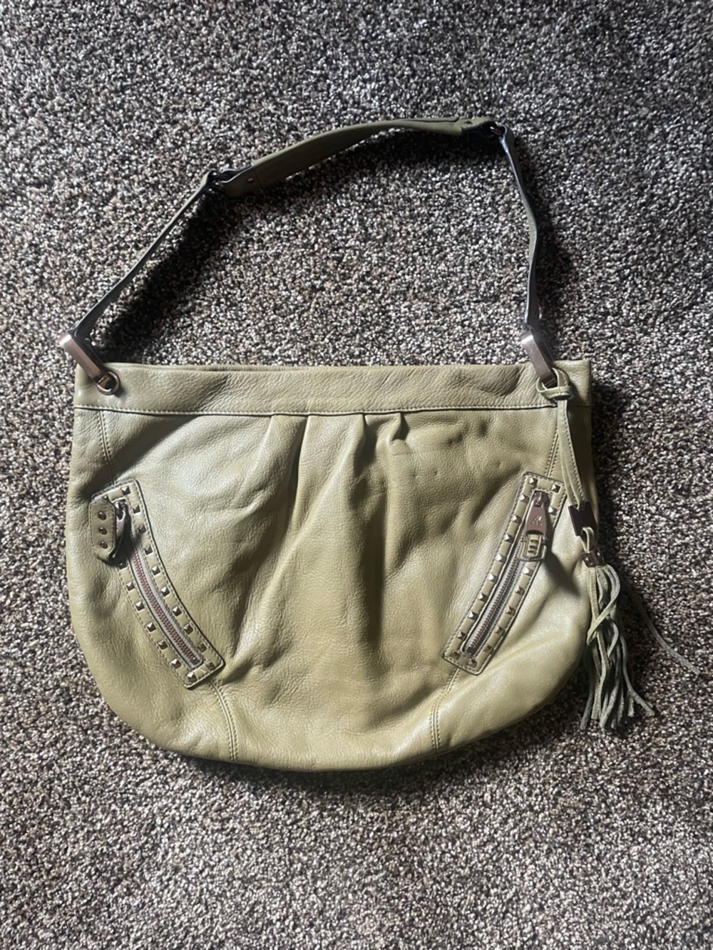Aimee Kestenberg Olive Green Leather Shoulder Bag with Tassel** Never used!